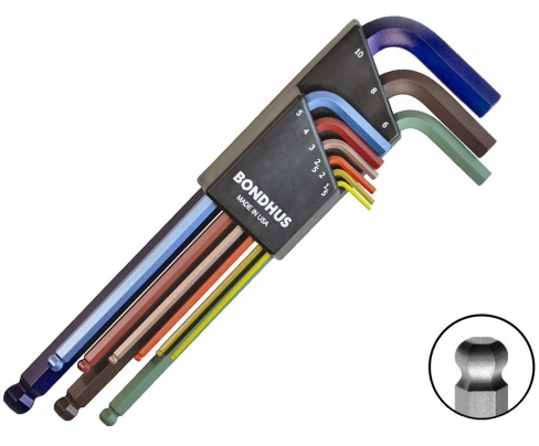 Set dugih imbus L-ključeva sa kugličnom glavom Bondhus ColorGuard HEX 1,5 - 10,0 69499 9 kom